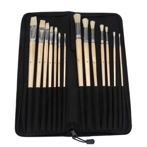 Long Handle Bristle Artist Brush Set in Nylon Bag